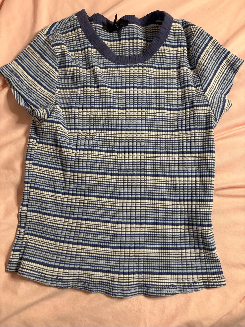 Blue & White Striped Ribbed baby tee